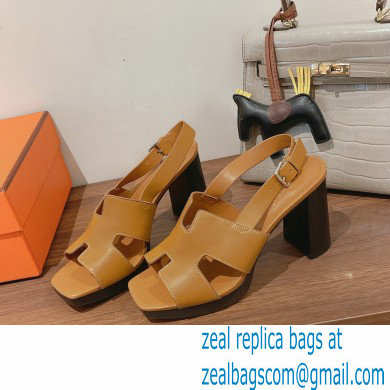 Hermes Heel 9cm Elbe Sandals Brown 2022