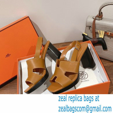 Hermes Heel 9cm Elbe Sandals Brown 2022 - Click Image to Close