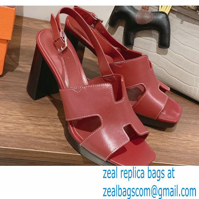 Hermes Heel 9cm Elbe Sandals Burgundy 2022