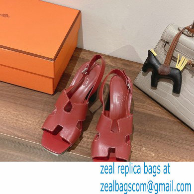 Hermes Heel 9cm Elbe Sandals Burgundy 2022 - Click Image to Close