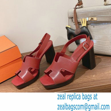 Hermes Heel 9cm Elbe Sandals Burgundy 2022