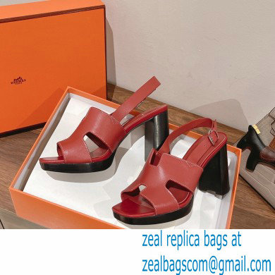 Hermes Heel 9cm Elbe Sandals Burgundy 2022