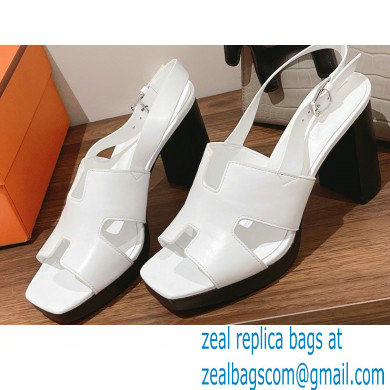 Hermes Heel 9cm Elbe Sandals White 2022