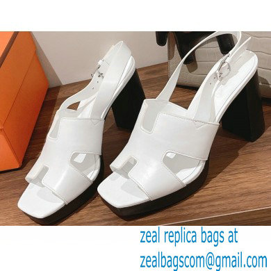 Hermes Heel 9cm Elbe Sandals White 2022 - Click Image to Close