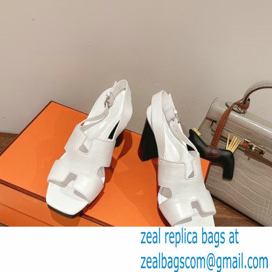 Hermes Heel 9cm Elbe Sandals White 2022 - Click Image to Close