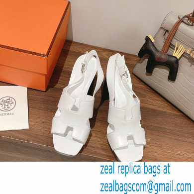 Hermes Heel 9cm Elbe Sandals White 2022