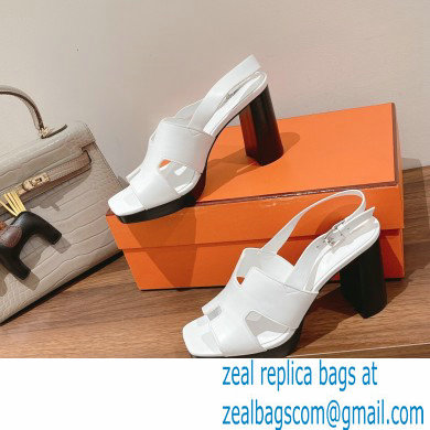 Hermes Heel 9cm Elbe Sandals White 2022 - Click Image to Close