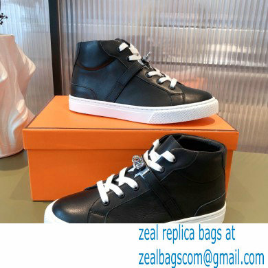 Hermes Kelly buckle Calfskin Daydream High-top Sneakers Black 2022 - Click Image to Close