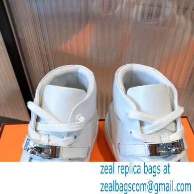 Hermes Kelly buckle Calfskin Daydream High-top Sneakers White 2022 - Click Image to Close