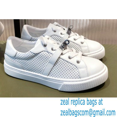 Hermes Kelly buckle perforated Calfskin Day Sneakers White 2022 - Click Image to Close