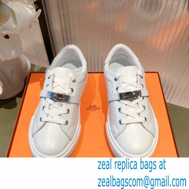 Hermes Kelly buckle perforated Calfskin Day Sneakers White 2022 - Click Image to Close