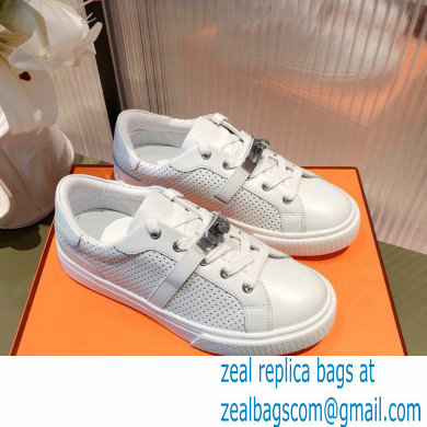 Hermes Kelly buckle perforated Calfskin Day Sneakers White 2022 - Click Image to Close