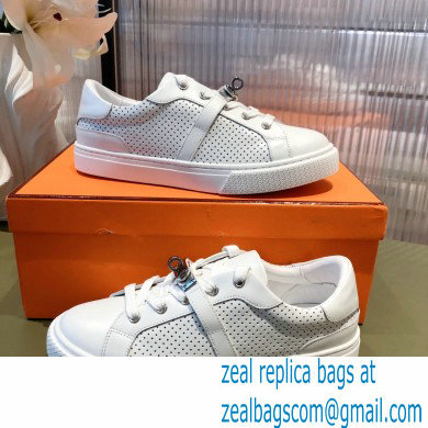 Hermes Kelly buckle perforated Calfskin Day Sneakers White 2022