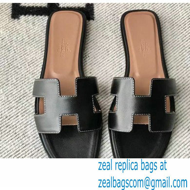 Hermes Oran Flat Sandals in Swift Box Calfskin 15