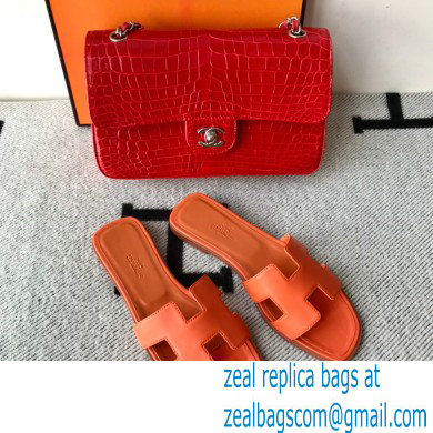 Hermes Oran Flat Sandals in Swift Box Calfskin 42