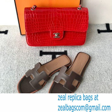 Hermes Oran Flat Sandals in Swift Box Calfskin 44