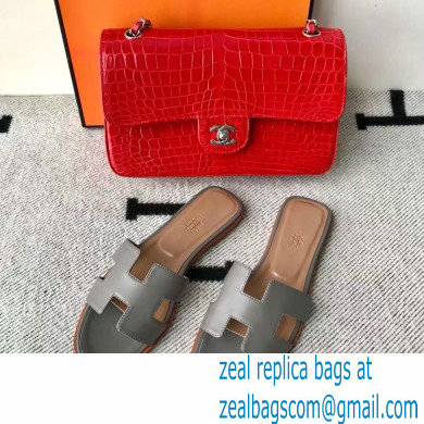 Hermes Oran Flat Sandals in Swift Box Calfskin 55