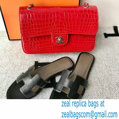 Hermes Oran Flat Sandals in Swift Box Calfskin 74