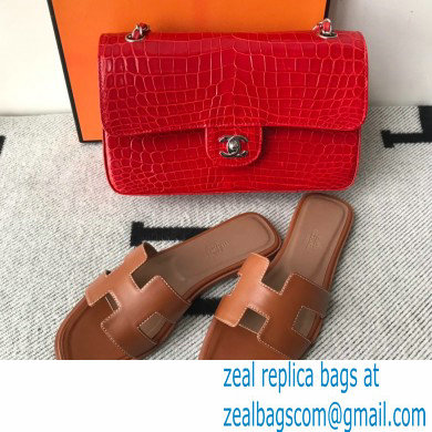 Hermes Oran Flat Sandals in Swift Box Calfskin 77