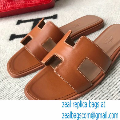 Hermes Oran Flat Sandals in Swift Box Calfskin 77