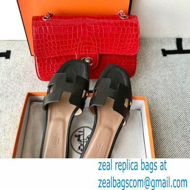 Hermes Oran Flat Sandals in Swift Box Calfskin 80