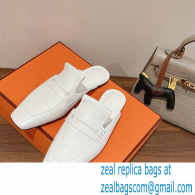 Hermes Perforated H Eloge mules White 2022 - Click Image to Close