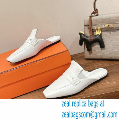 Hermes Perforated H Eloge mules White 2022 - Click Image to Close