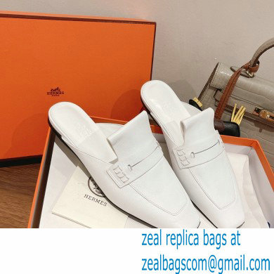 Hermes Perforated H Eloge mules White 2022 - Click Image to Close