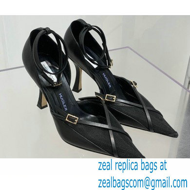 Jimmy Choo Heel 9cm JIMMY CHOO/MUGLER Leather and Mesh Pumps with Straps Black 2022 - Click Image to Close