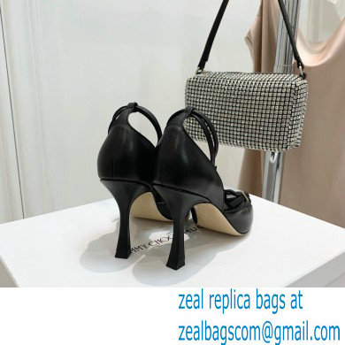 Jimmy Choo Heel 9cm JIMMY CHOO/MUGLER Leather and Mesh Pumps with Straps Black 2022