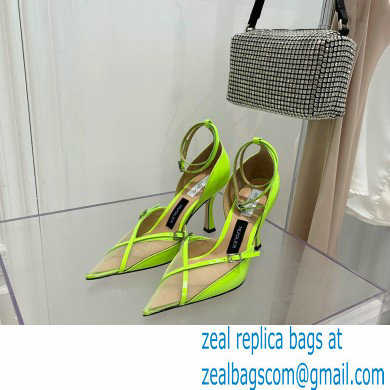 Jimmy Choo Heel 9cm JIMMY CHOO/MUGLER Leather and Mesh Pumps with Straps Neon Yellow 2022