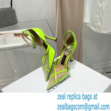 Jimmy Choo Heel 9cm JIMMY CHOO/MUGLER Leather and Mesh Pumps with Straps Neon Yellow 2022