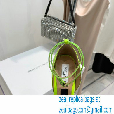 Jimmy Choo Heel 9cm JIMMY CHOO/MUGLER Leather and Mesh Pumps with Straps Neon Yellow 2022 - Click Image to Close