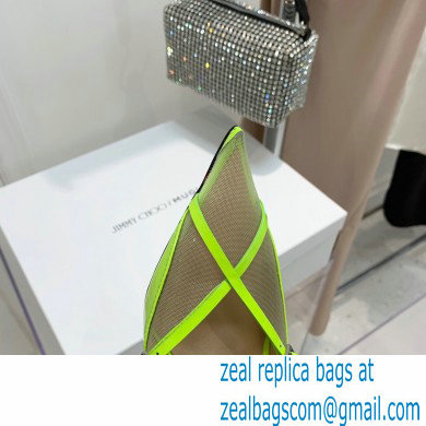 Jimmy Choo Heel 9cm JIMMY CHOO/MUGLER Leather and Mesh Pumps with Straps Neon Yellow 2022 - Click Image to Close