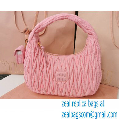 Miu Miu Wander matelasse regenerated nylon hobo bag 5BC108 Pink - Click Image to Close