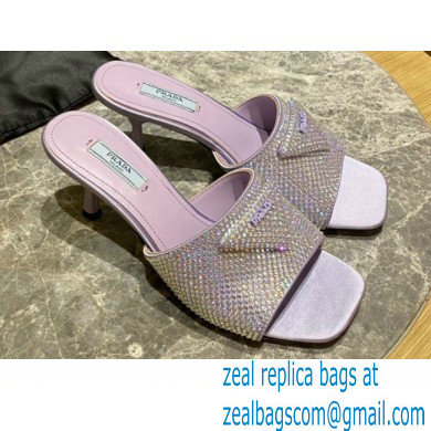 Prada Heel 6cm Satin Slides Sandals with Crystals 01 2022
