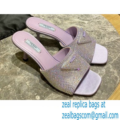 Prada Heel 6cm Satin Slides Sandals with Crystals 01 2022 - Click Image to Close