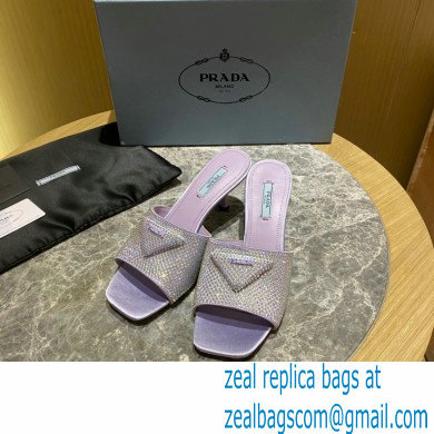 Prada Heel 6cm Satin Slides Sandals with Crystals 01 2022 - Click Image to Close