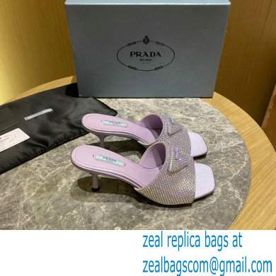 Prada Heel 6cm Satin Slides Sandals with Crystals 01 2022