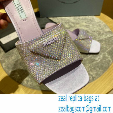 Prada Heel 6cm Satin Slides Sandals with Crystals 01 2022