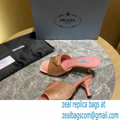 Prada Heel 6cm Satin Slides Sandals with Crystals 02 2022