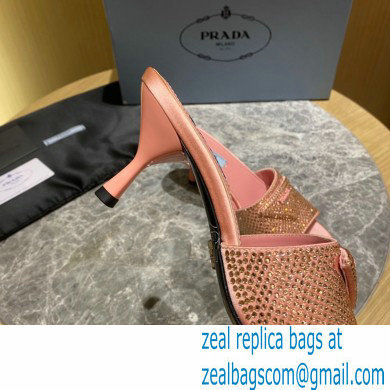 Prada Heel 6cm Satin Slides Sandals with Crystals 02 2022 - Click Image to Close