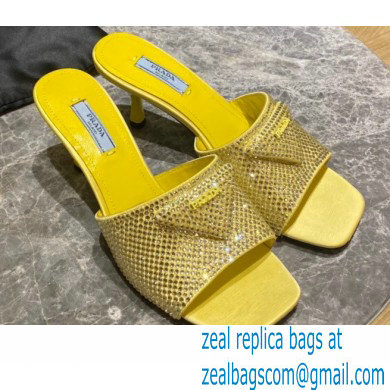 Prada Heel 6cm Satin Slides Sandals with Crystals 04 2022