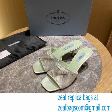 Prada Heel 6cm Satin Slides Sandals with Crystals 05 2022