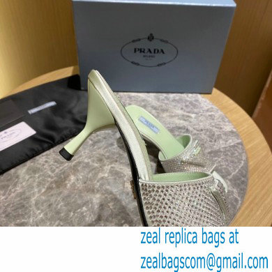 Prada Heel 6cm Satin Slides Sandals with Crystals 05 2022