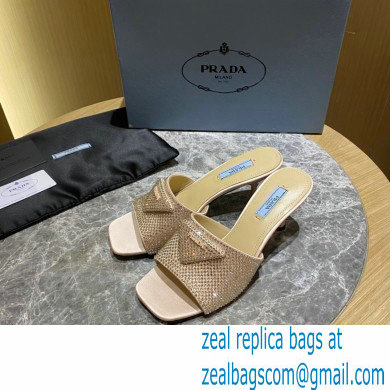 Prada Heel 6cm Satin Slides Sandals with Crystals 06 2022