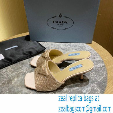 Prada Heel 6cm Satin Slides Sandals with Crystals 06 2022