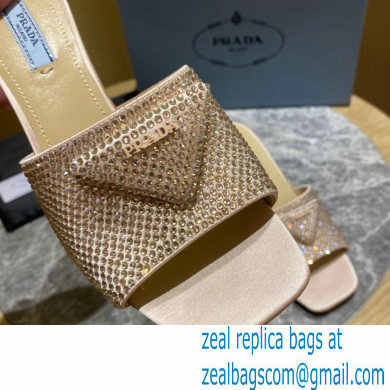 Prada Heel 6cm Satin Slides Sandals with Crystals 06 2022