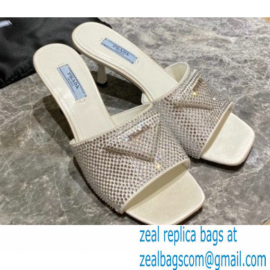 Prada Heel 6cm Satin Slides Sandals with Crystals 07 2022