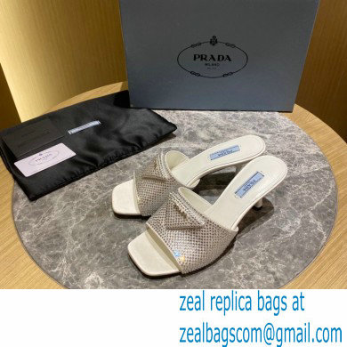 Prada Heel 6cm Satin Slides Sandals with Crystals 07 2022